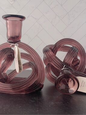 Anthropologie Twisted Glass Knot Candle Holders in Plum - Home Accents
